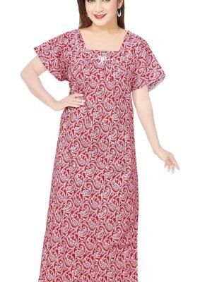 STYLACLUE Women's Pure Cotton Square Neck Printed Square Neck Nighty for Women's 3XL - Red