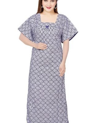 STYLACLUE Women's Pure Cotton Square Neck Printed Square Neck Nighty for Women's 3XL - Blue