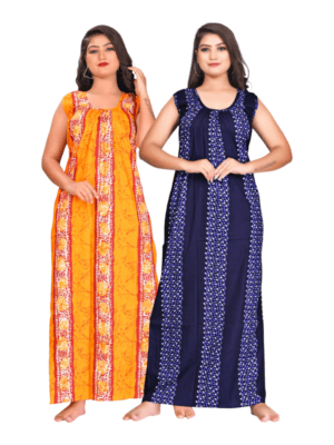 Fabimi Women's Sleeveless XL Size Cotton Nighty Combo Pack of 2 - Multi Colors for a Stylish