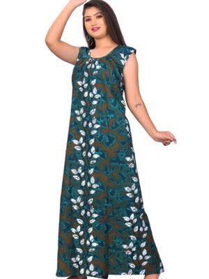 Fabimi Women's Sleeveless Cotton Nighty in XXL Size - Comfortable and Stylish - Rama Green