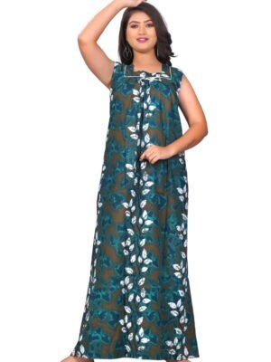 Fabimi Women Sleeveless 2XL Size Cotton Nighty - Rama Green