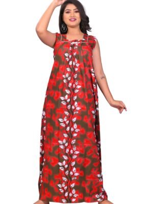 Fabimi Women Sleeveless 2XL Size Cotton Nighty - Red