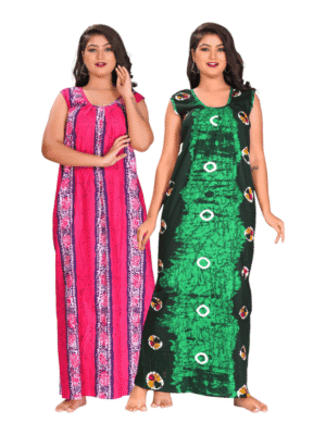 Fabimi Women's Sleeveless XL Size Cotton Nighty Combo Pack of 2 - Multi Colors for a Stylish