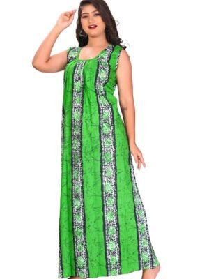 Fabimi Women Sleeveless XL Size Cotton Nighty - Green