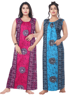 Fabimi Women’s Sleeveless XL Size Cotton Nighty Combo Pack of 2 – Multi Colors for a Stylish